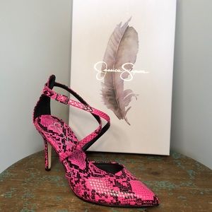 NEW Jessica Simpson Neon Pink Python Print Heels